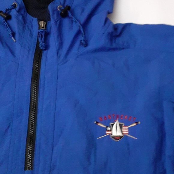 Cheyenne River Rain Jacket Hoodie Blue Nantucket Sailng Team Emblem Size Large - Picture 9 of 12